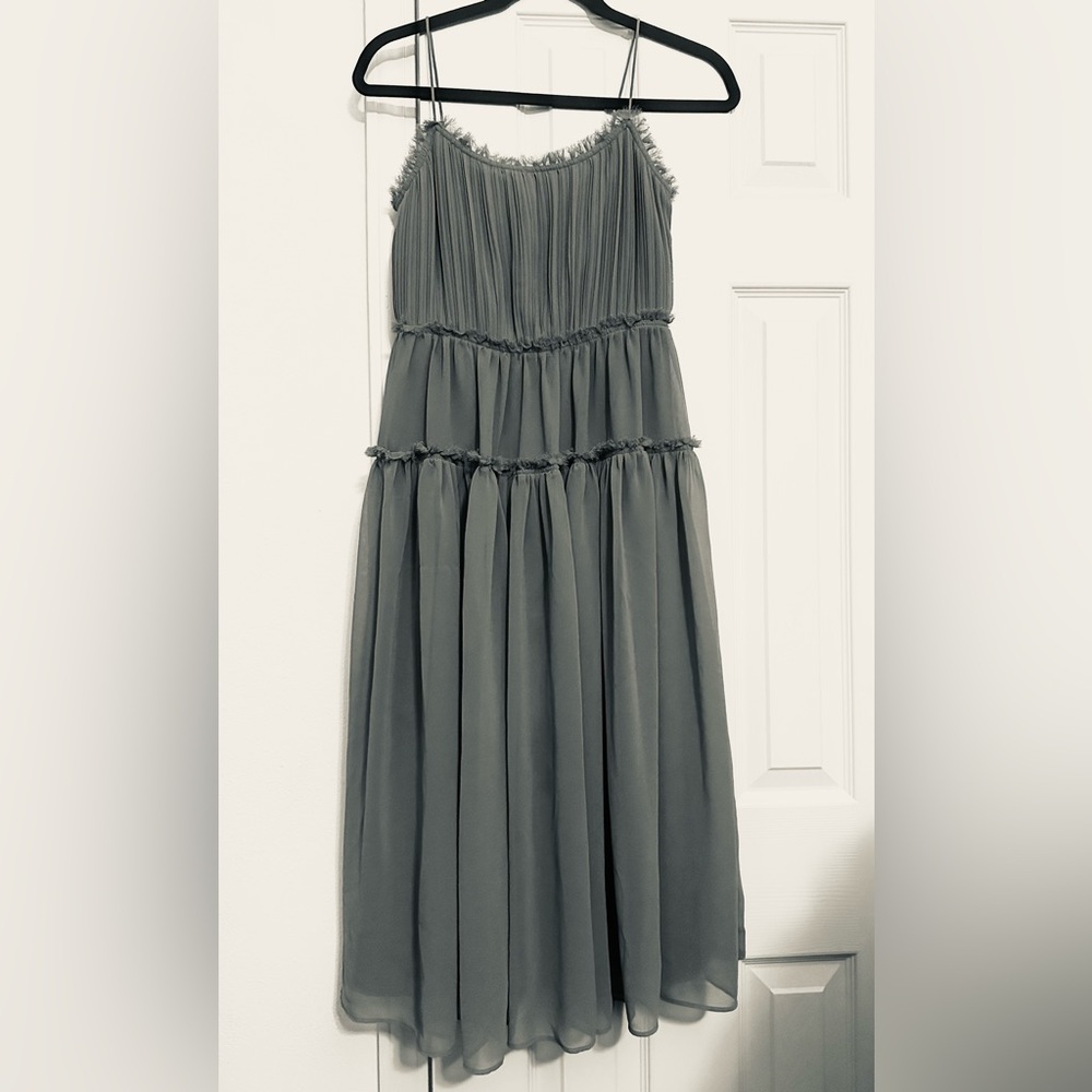 ❗️ Banana Republic Olive Green Midi Chiffon Spaghetti Strap Dress Size 0